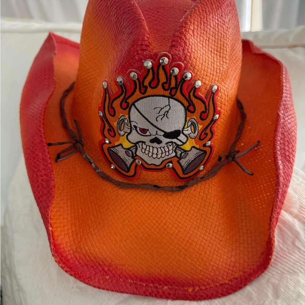 Vintage Orange Skull Embroidered Cowboy Hat